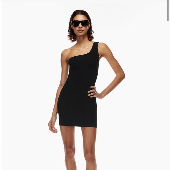 Wilfred Aritzia Black One Shoulder Knit Dress - Picture 3 of 6